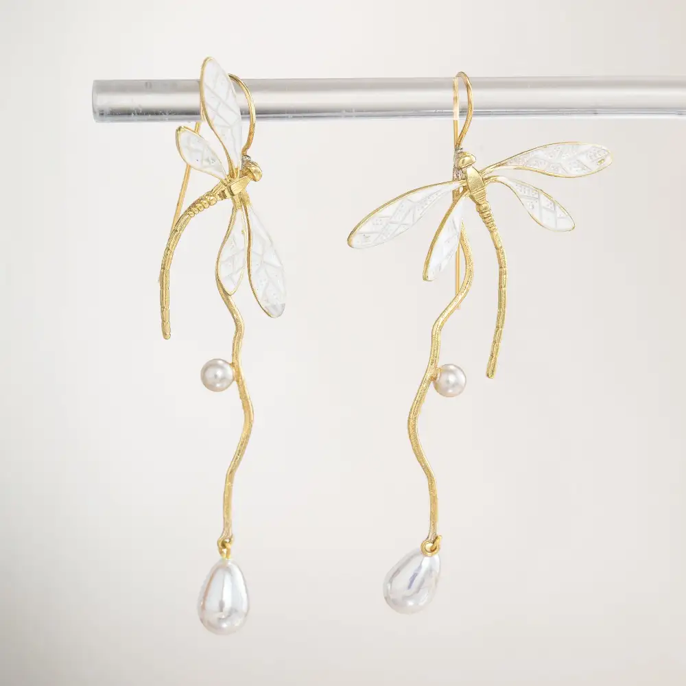 Pearl Textured Dragonfly Drop Earrings