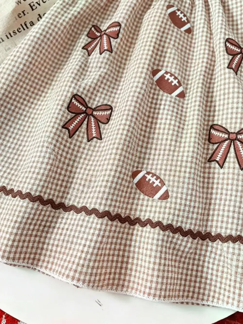 Girls Gingham Football Puff Sleeve Dress