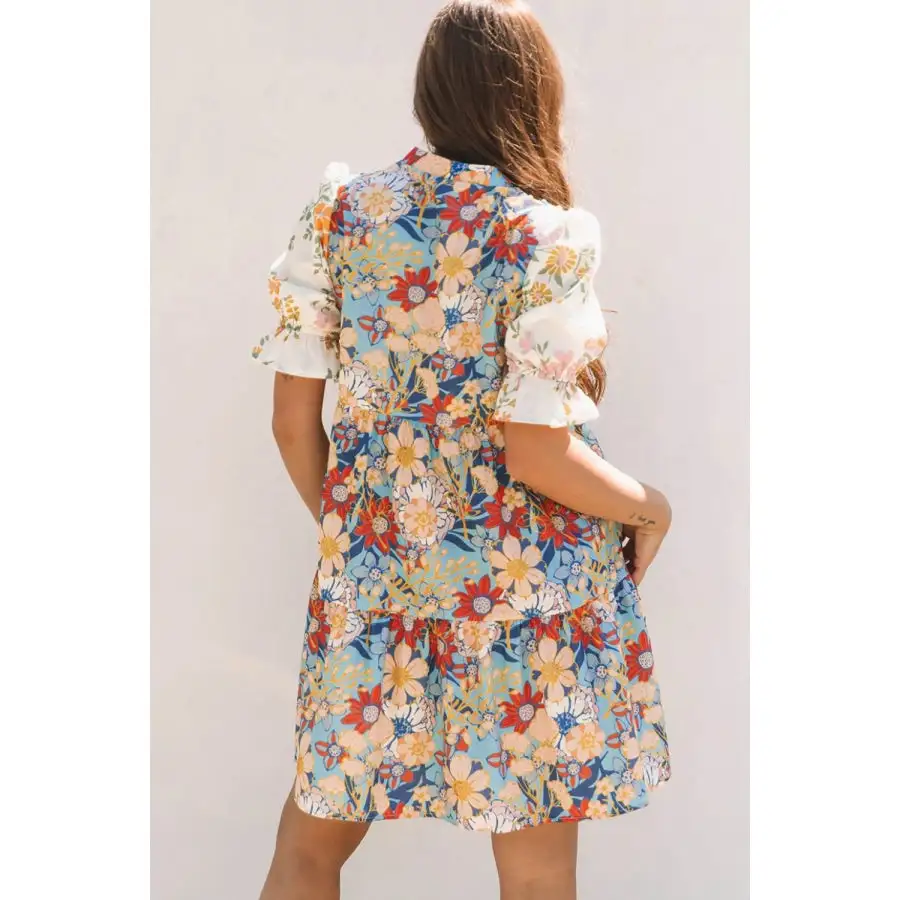 Soft Everyday Notched Flounce Sleeve Mini Dress