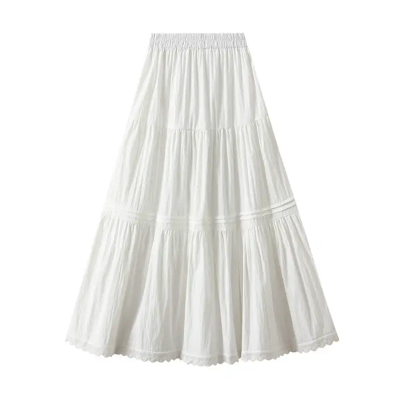 Everyday Midi Skirt With Lace Trim