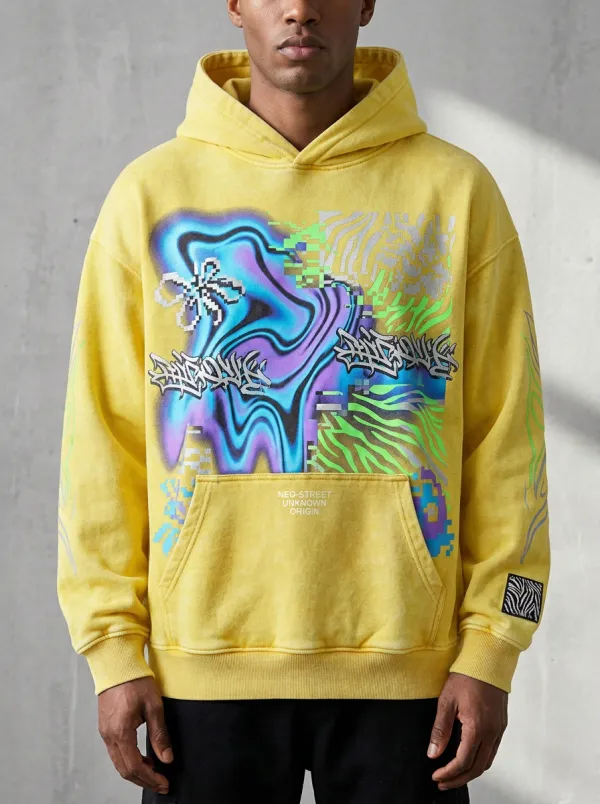 Unisex Streetwear Glitch Abstract Hoodie