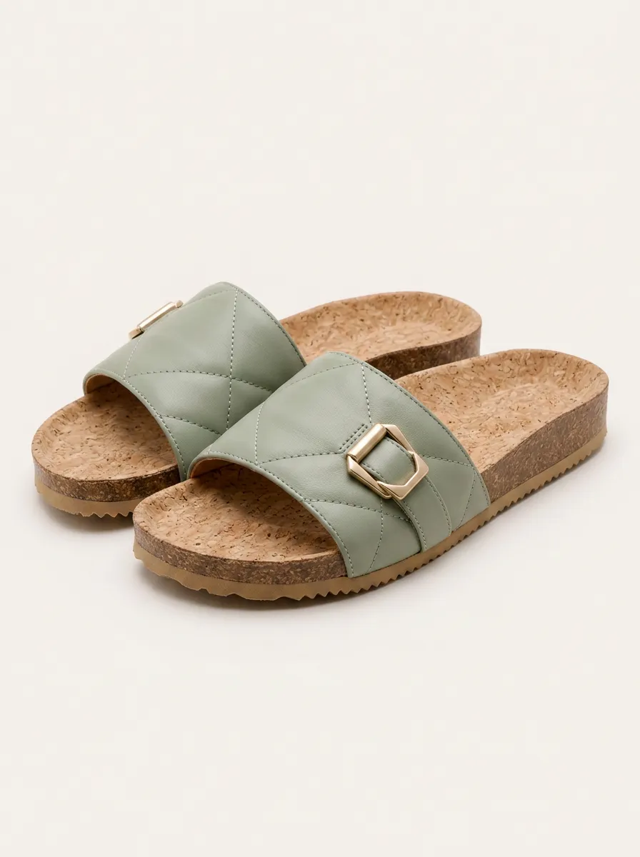 Everyday S Quilted Buckle Cork Footbed Slides
