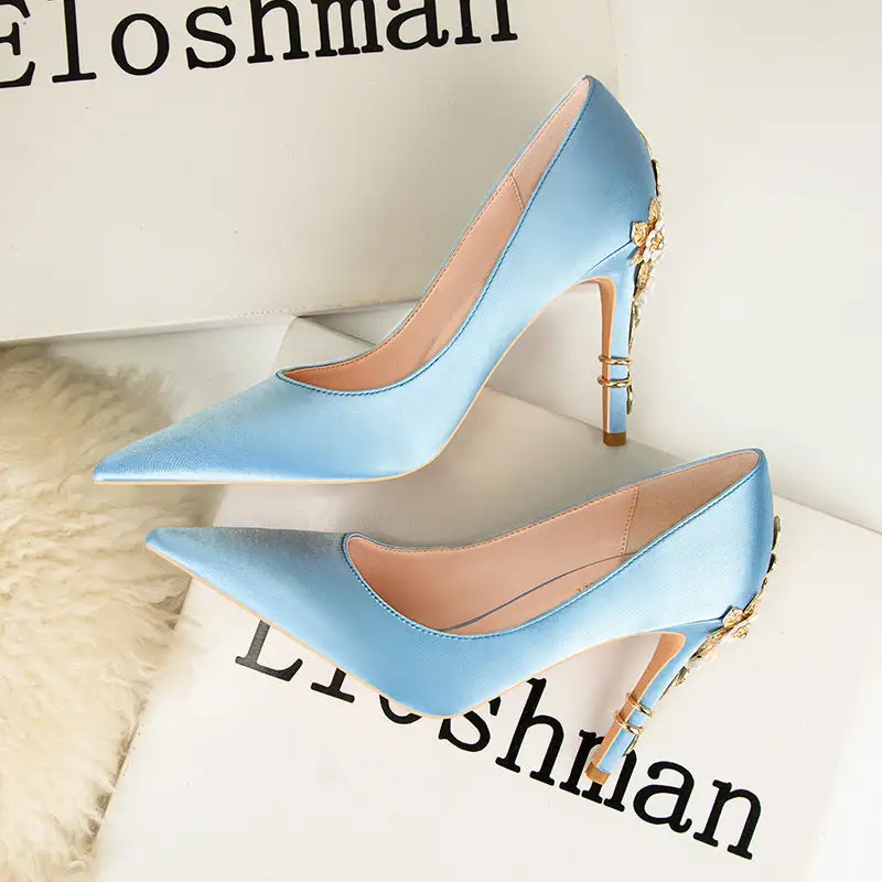 Pointed Toe Stiletto Heel Floral Detail Bridal Style High Heels