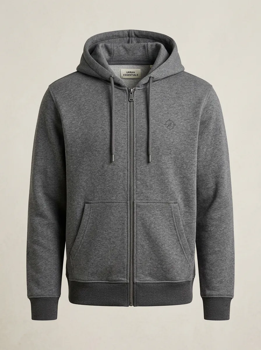 Modern Zip-Up Embroidered Compass Graphic Design Men's Hoodie
