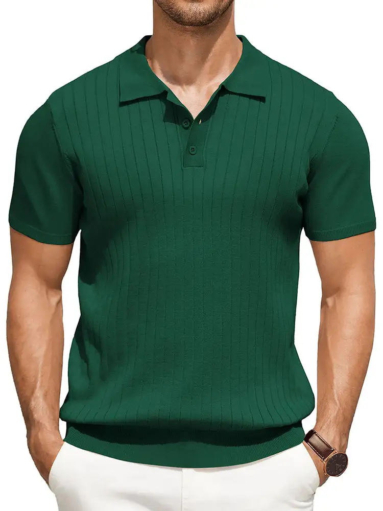 Casual Ribbed Knitted Polo Shirt