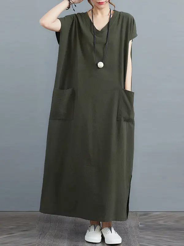 Ramie Sleeve Neck Maxi Dress
