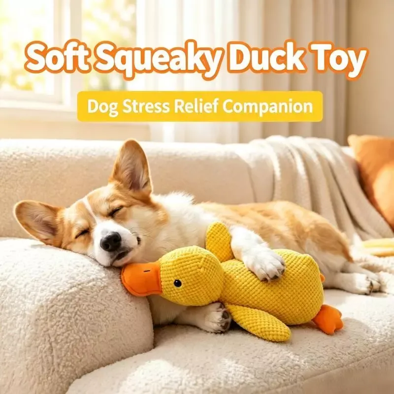 Squeaky Plush Duck Dog Toy Pineapple Fabric Secure Stitching Cotton Filling Bite Resistant Anxiety Relief Teething Pet