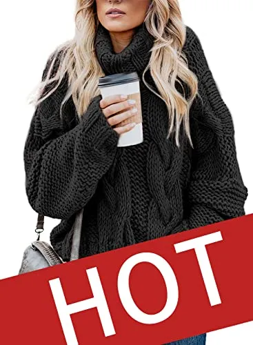 Womens Turtle Cowl Neck Solid Color Soft Comfy Cable Knit Pullover Sweaters S-2XL