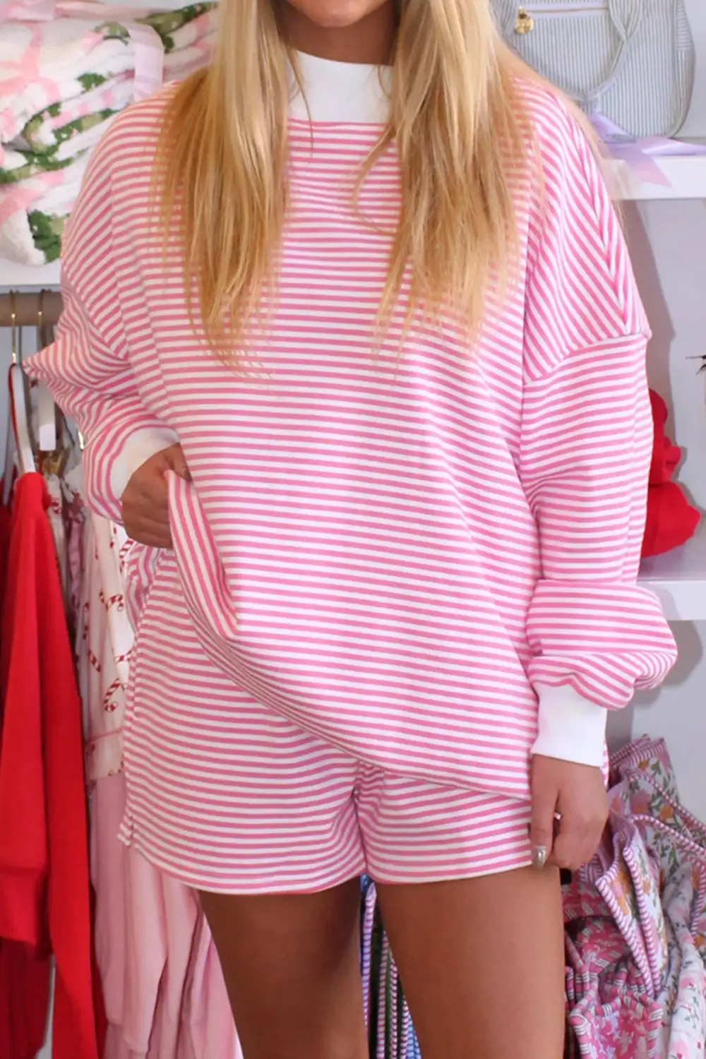 Stripe Shorts Relaxed Shorts Lounge Set