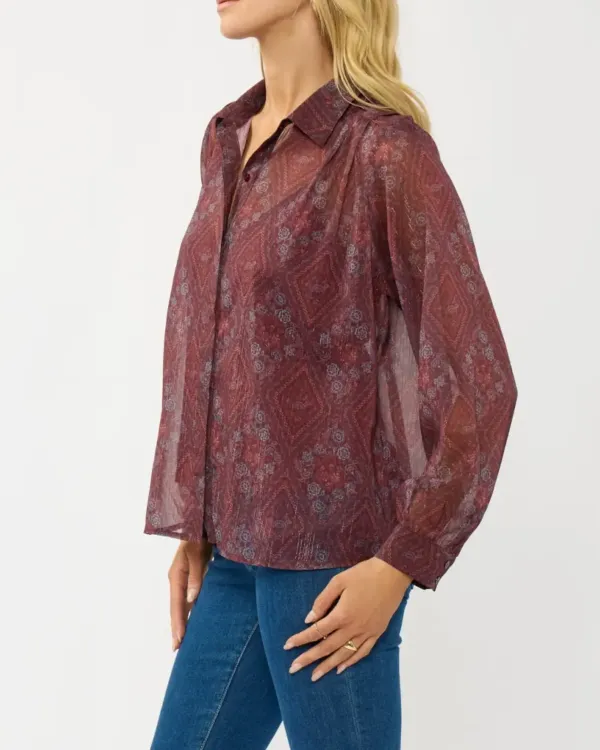 Diamond Print Sheer Blouse
