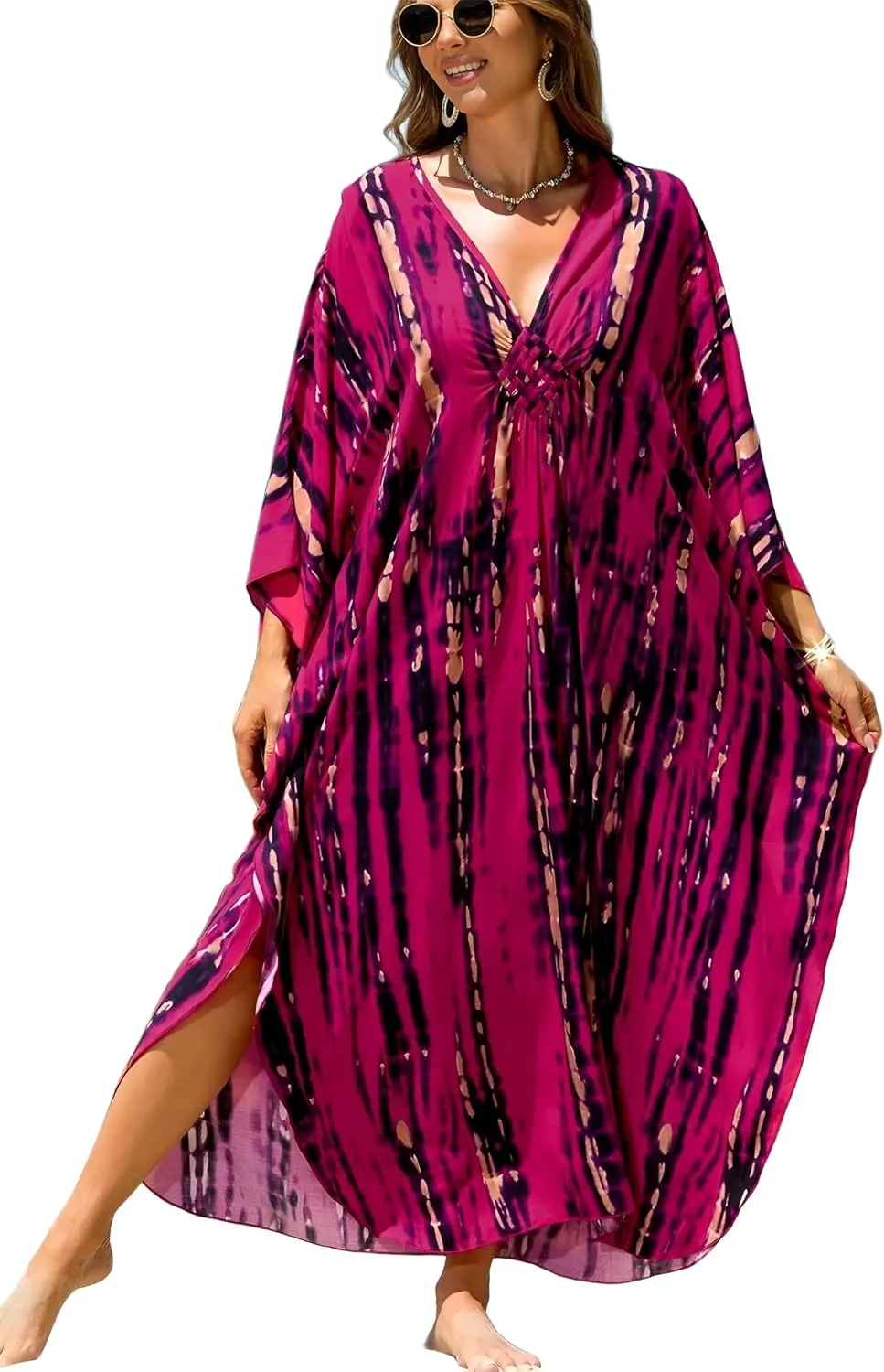 IMAGEKOPE Kaftan Dresses for Women Plus Size V-Neck Moo Moos Batwing Kaftan Beach Dress Bathing Suit Cover-Up Loungewear