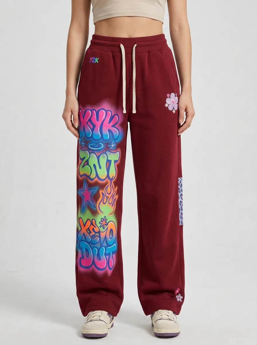 Women's Y2K Streetwear Graffiti Star Flower Printed Sweatpants