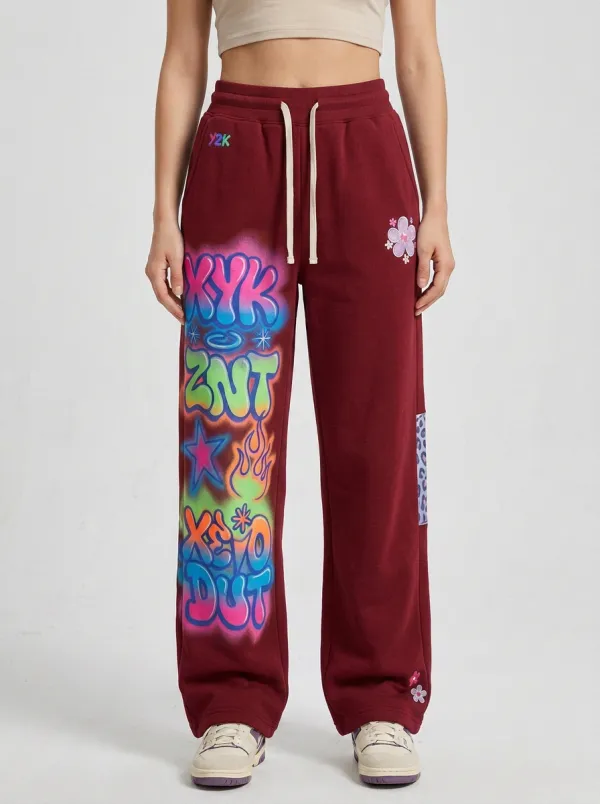 Women's Y2K Streetwear Graffiti Star Flower Printed Sweatpants