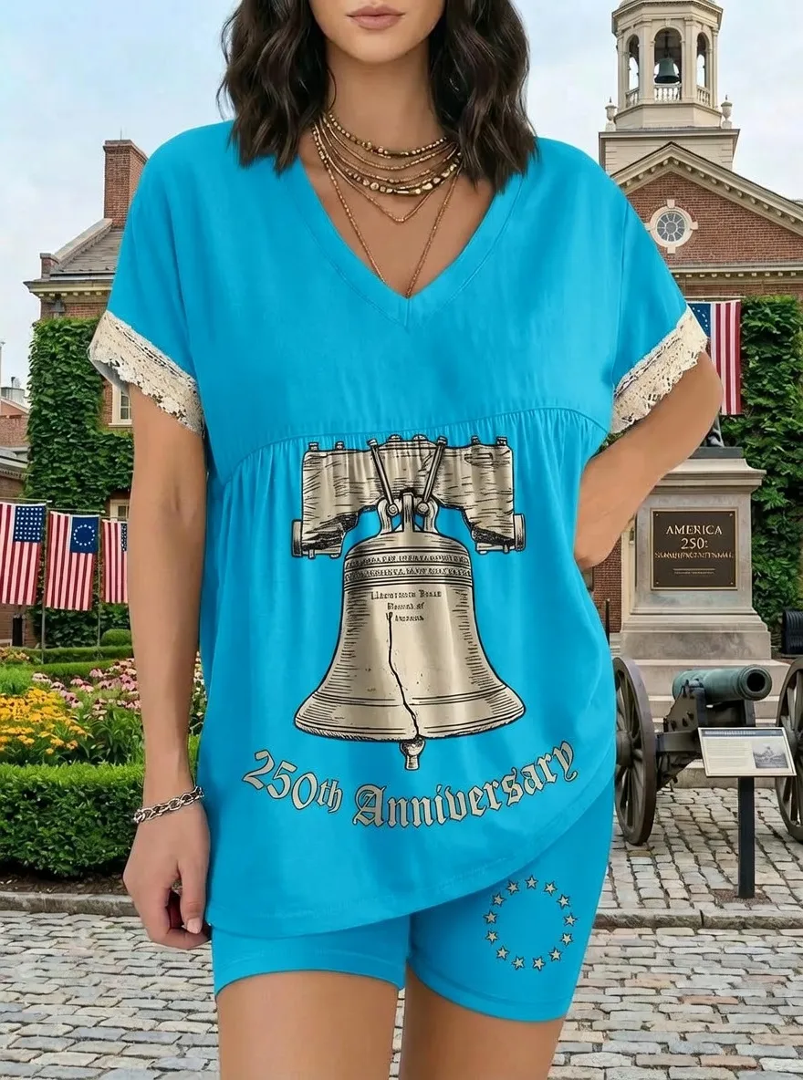 Women's USA Patriotic Liberty Bell 250th Anniversary Printed Set