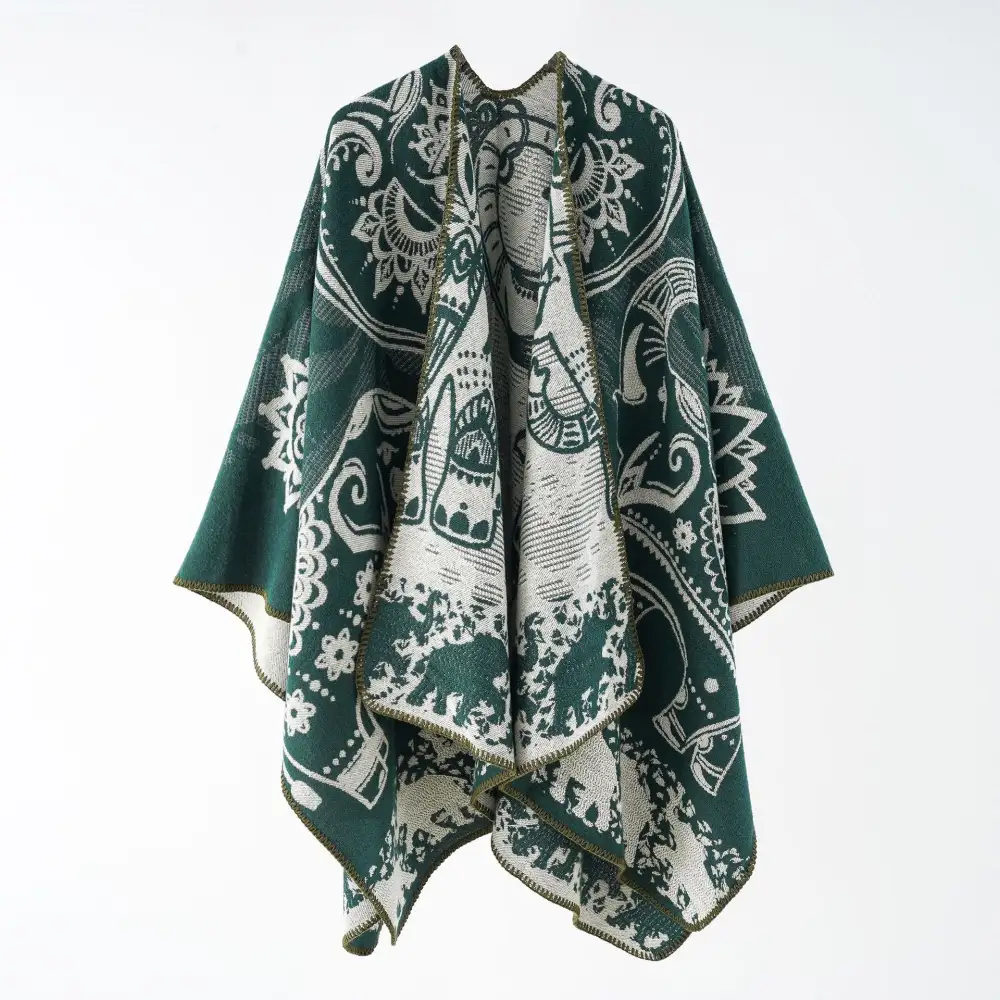 Reversible Jacquard Woven Poncho Wrap