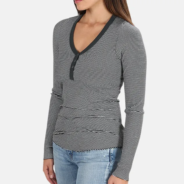 Henley Striped Ribbed T-Shirt