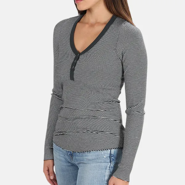 Henley Striped Ribbed T-Shirt