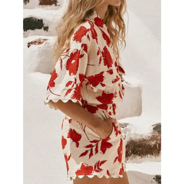 Floral Print Scalloped Edge Top and Shorts Set