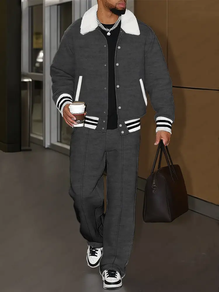 Brushed-Trim Cotton Jacket & Pants Set