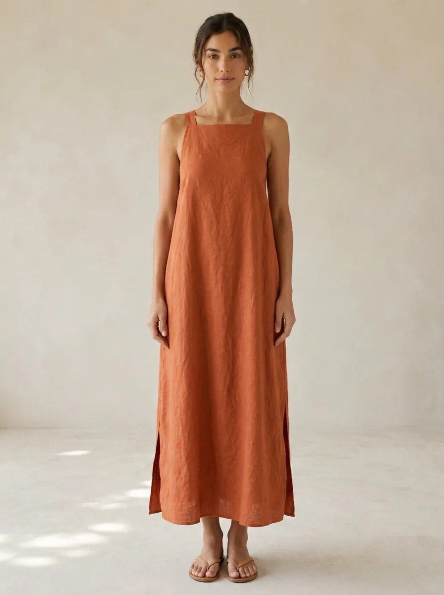 Women's Natural-Shape Casual Cross-Back Linen Backless Dress