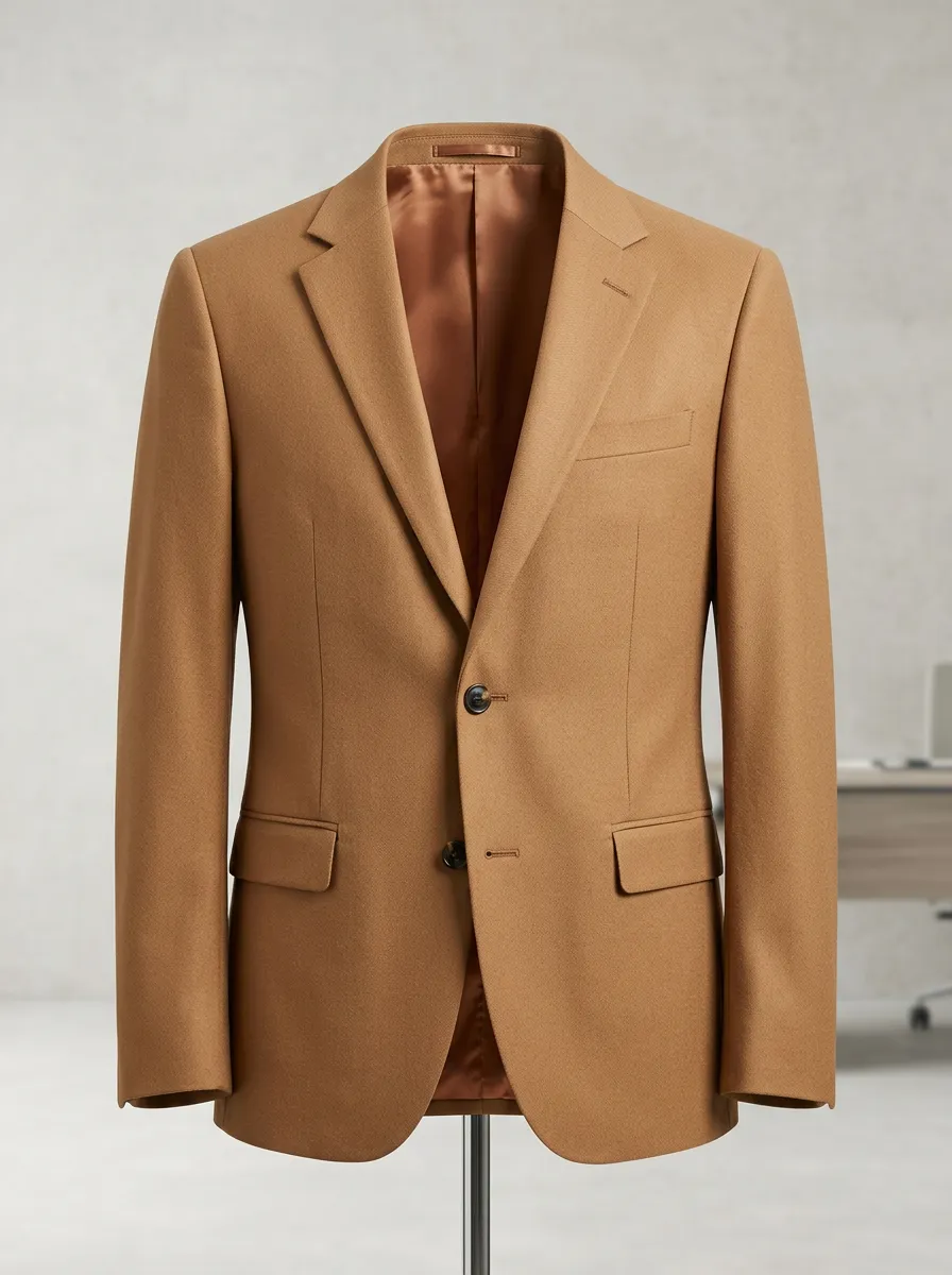 Men's Business Formal Camel Solid Color Tailored Blazer Jacket