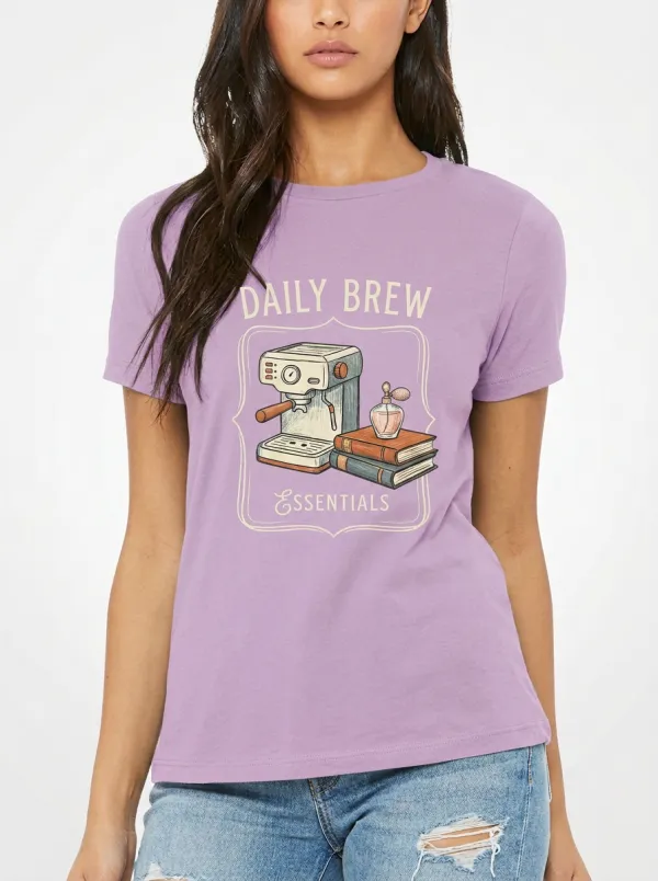 Women's Coffee Daily Brew Espresso Machine Books Graphic T-Shirt