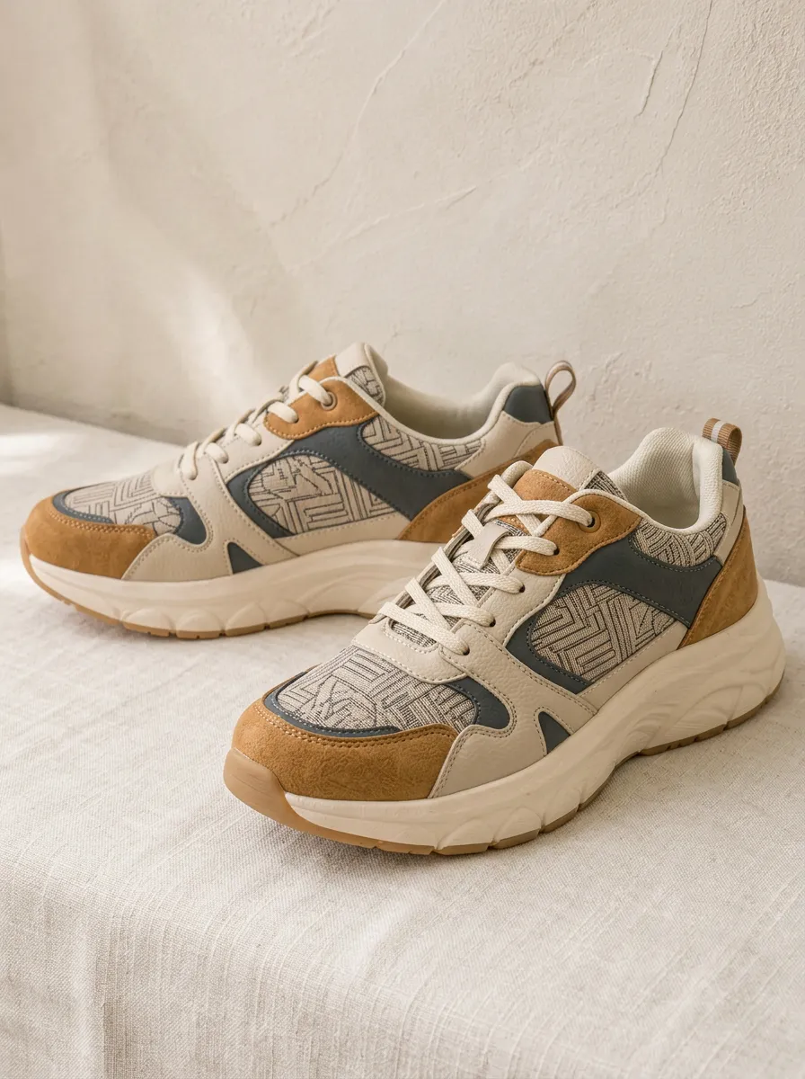 Women's Motion Casual Geometric Pattern Suede Printed Sneakers