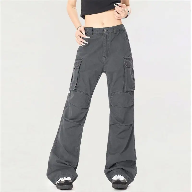 Women's Slim Fit Pleated Multi Pocket Cargo Pants