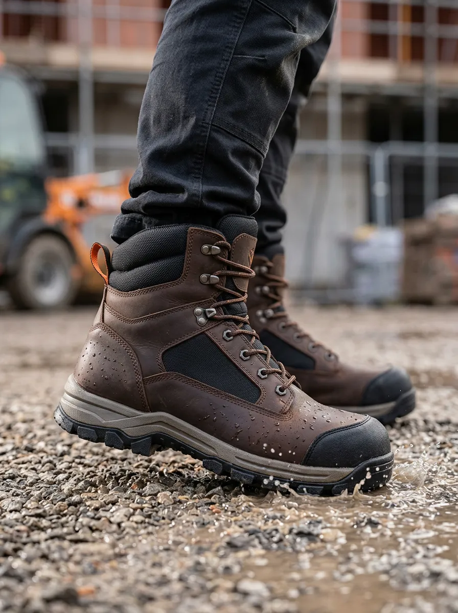 Work-Ready Leather-Look Workwear Men's Waterproof Work Boots