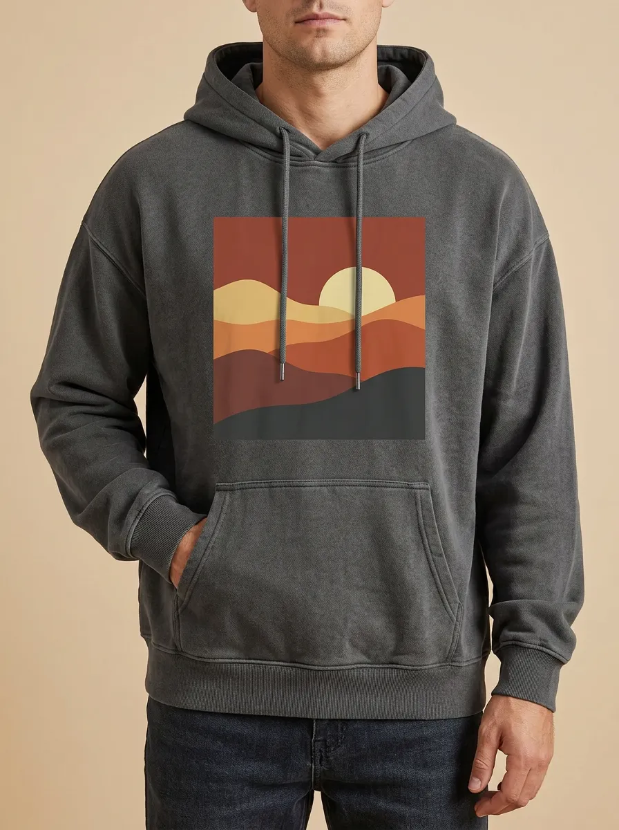 Unisex Retro Sunset Mountain Landscape Print Hoodie