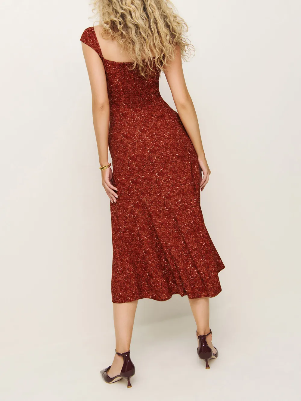 Square Neck Floral Print Midi Dress