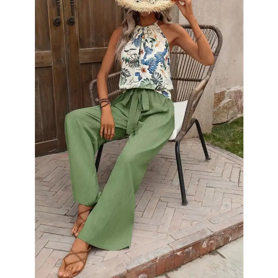 Printed Tank Top and Wide Leg Pants Set