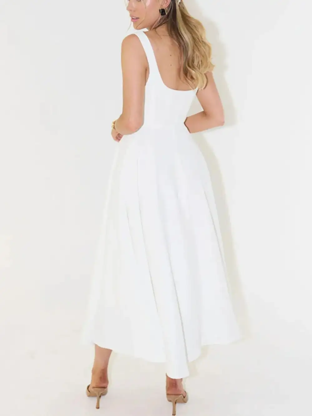 Square Neck Sleeveless Midi Dress
