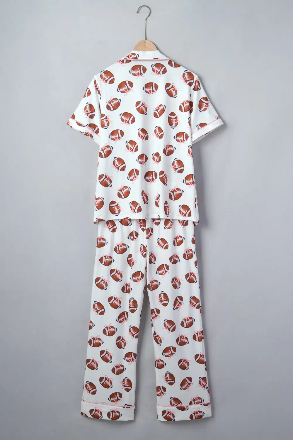 Women's Rugby Print Short Sleeve Button Down Top Loose Pants Game Day Pajama Set