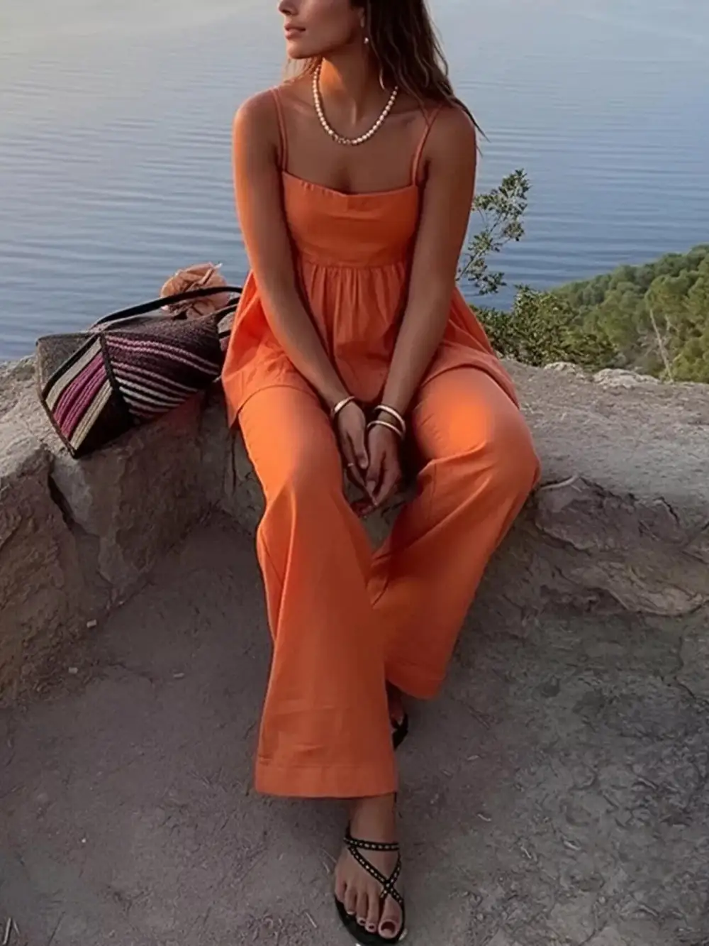 Square Neck Cami and Wide Leg Pants Set