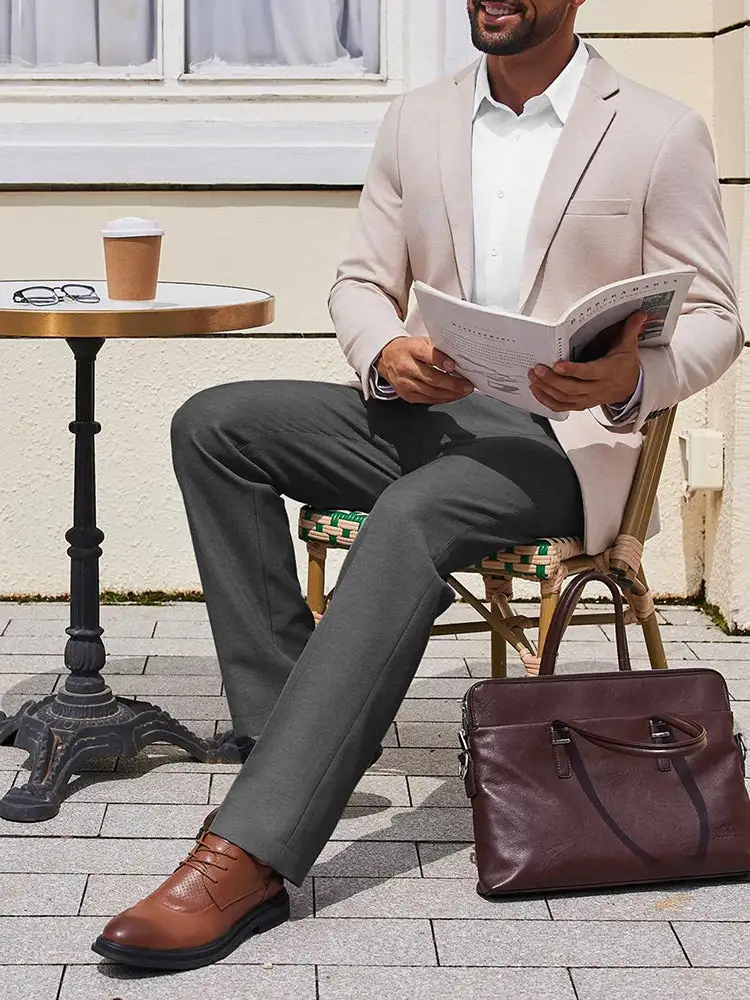 Casual Flat Front Expandable Waist Dress Pants