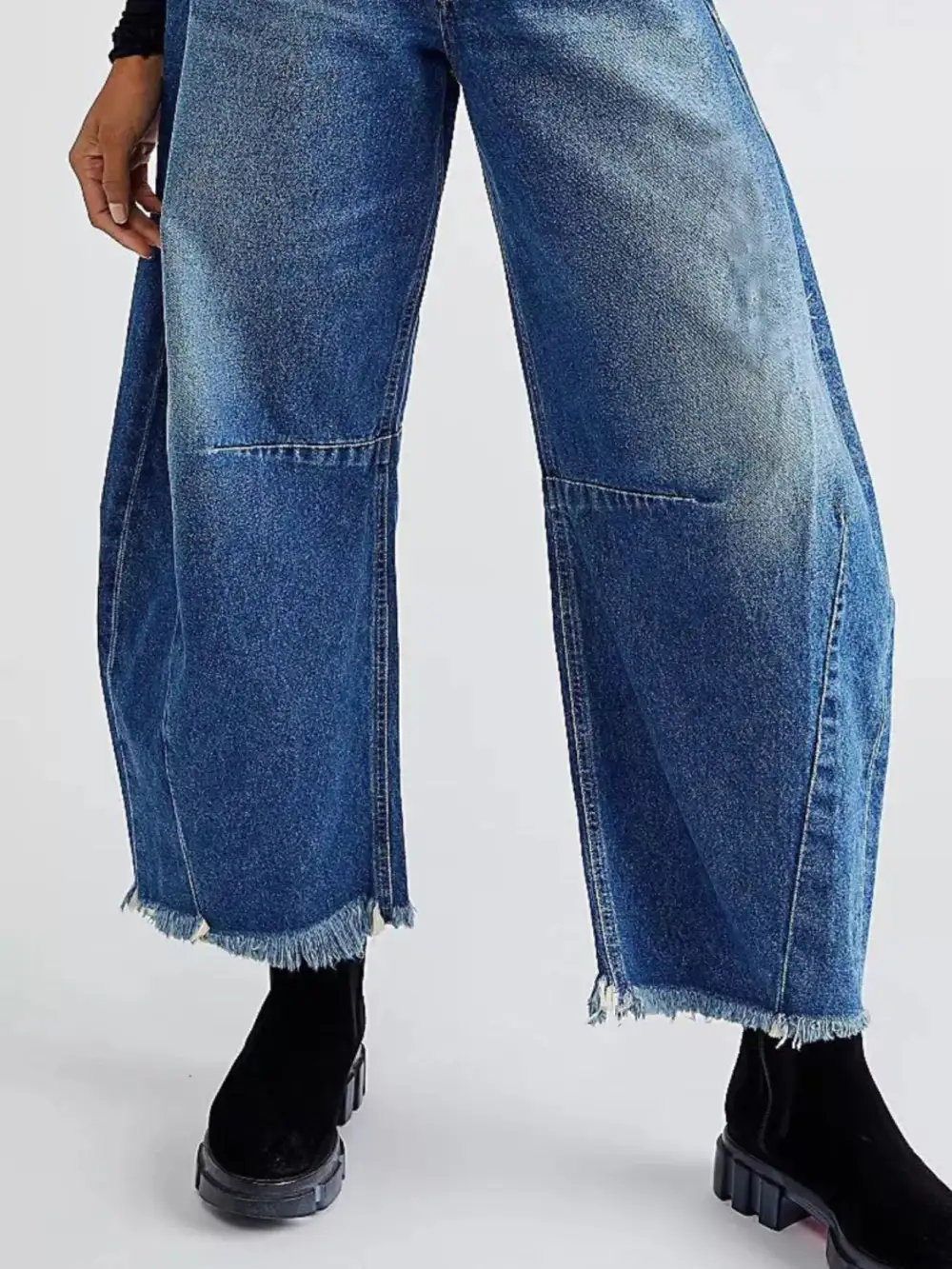 Balanced Wide Leg Raw Hem Denim Jeans