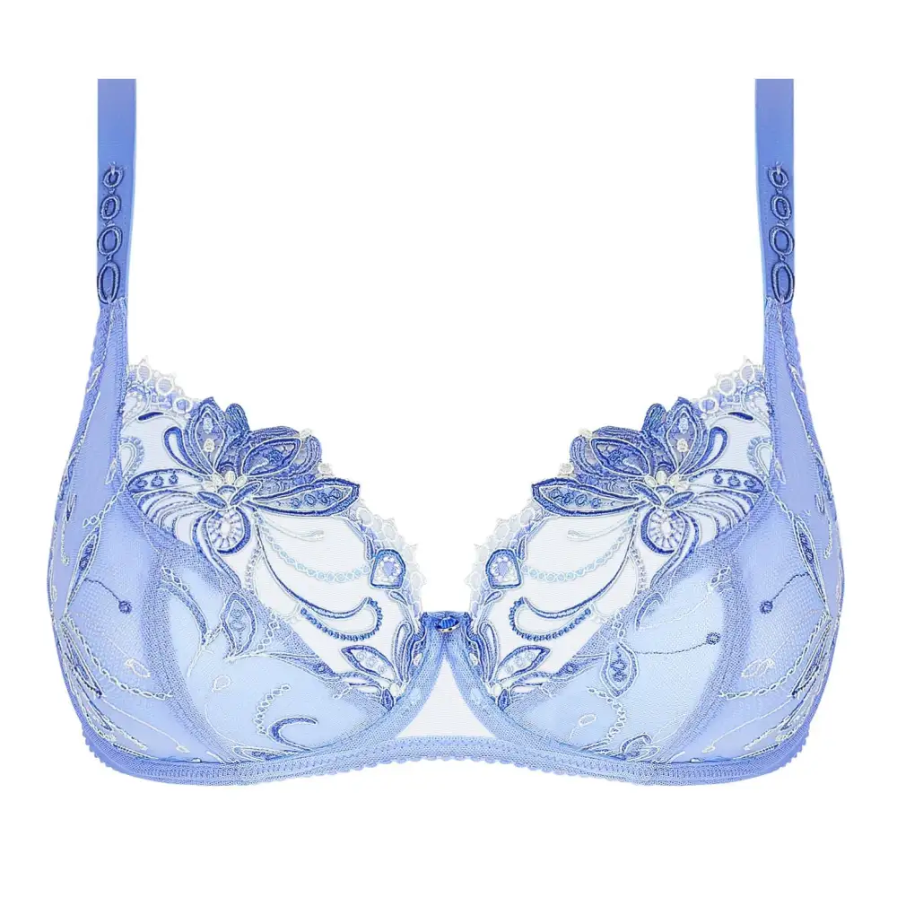 Women's Balconette Full Coverage Underwire Chimney Back Adjustable Straps Guipure Lace Embroidery Mesh Bra