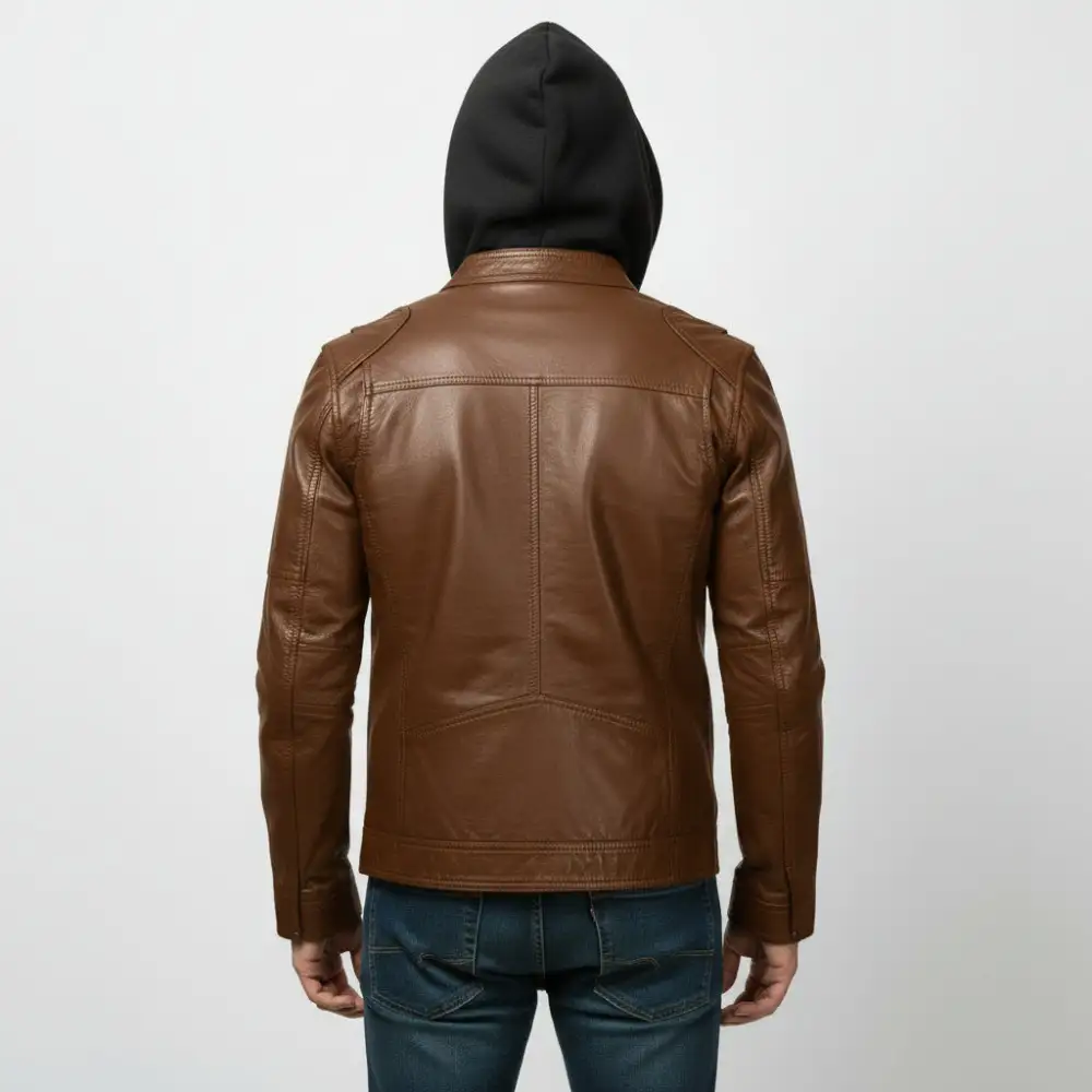 Classic Leather Biker Hooded Multi Pocket Jacket