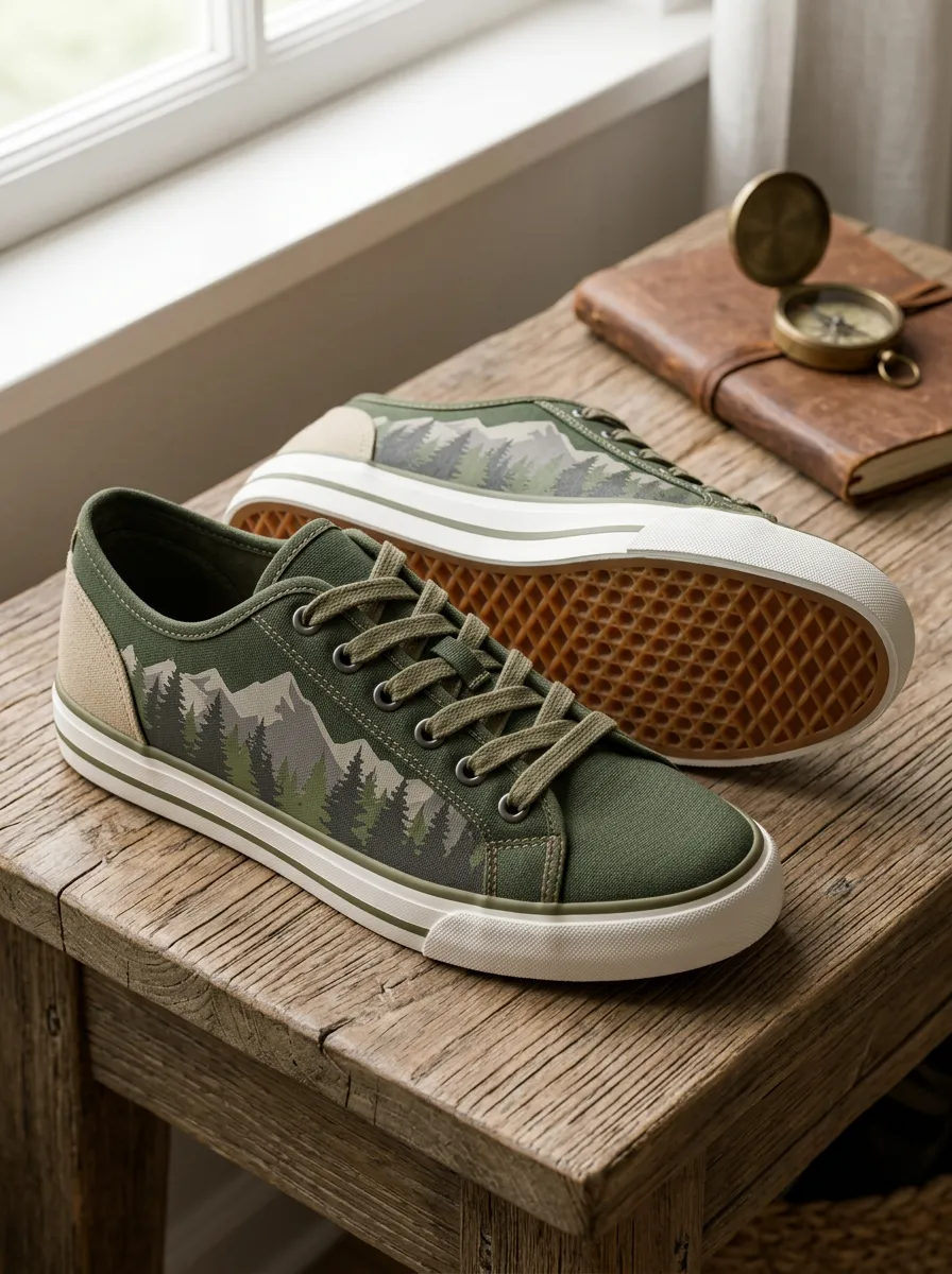 Men's Retro Outdoor Nature Lover Mountain Forest Patterned Canvas Shoes