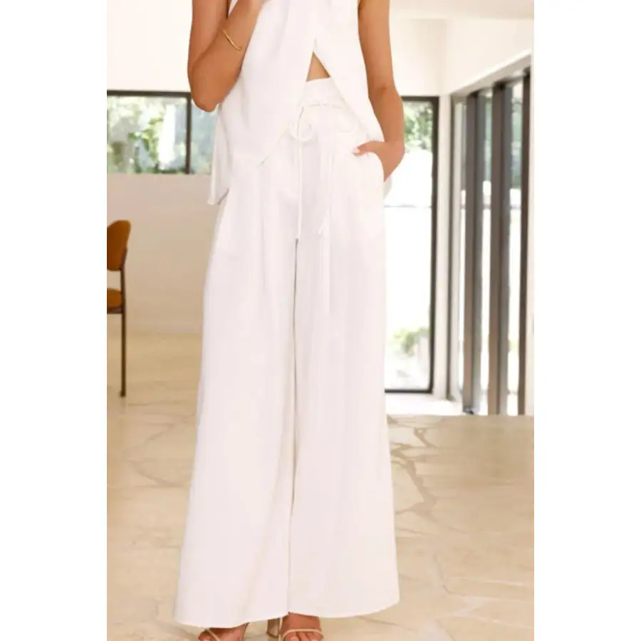 Halter Neck Top and Wide Leg Pants Set