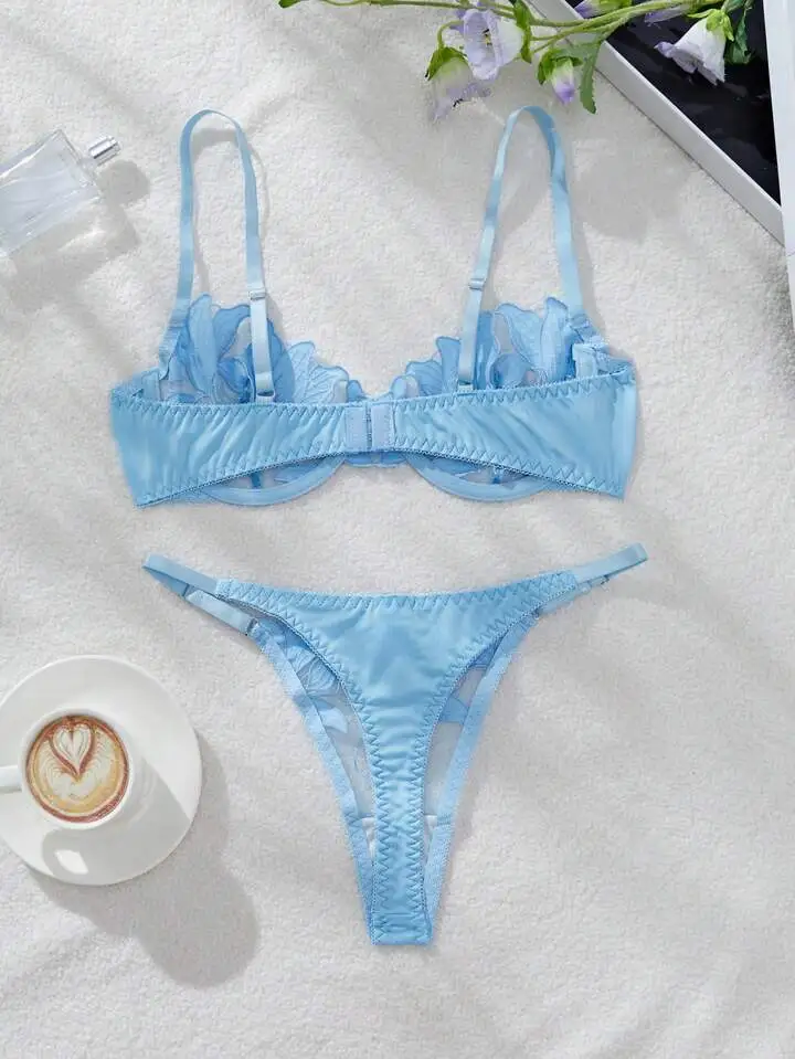 Sculpted Embroidered Silk Lingerie Set