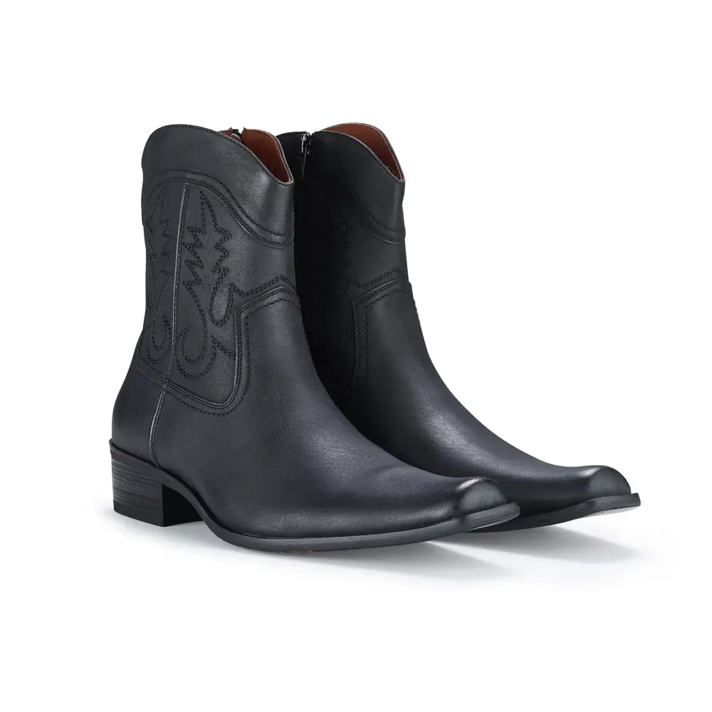 Faux-Leather Pointed-Toe Zip-Up Western Boots