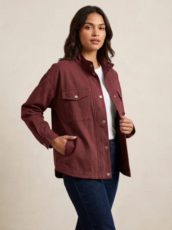 Women's Leaf Embroidered Sage Green Utility Jacket
