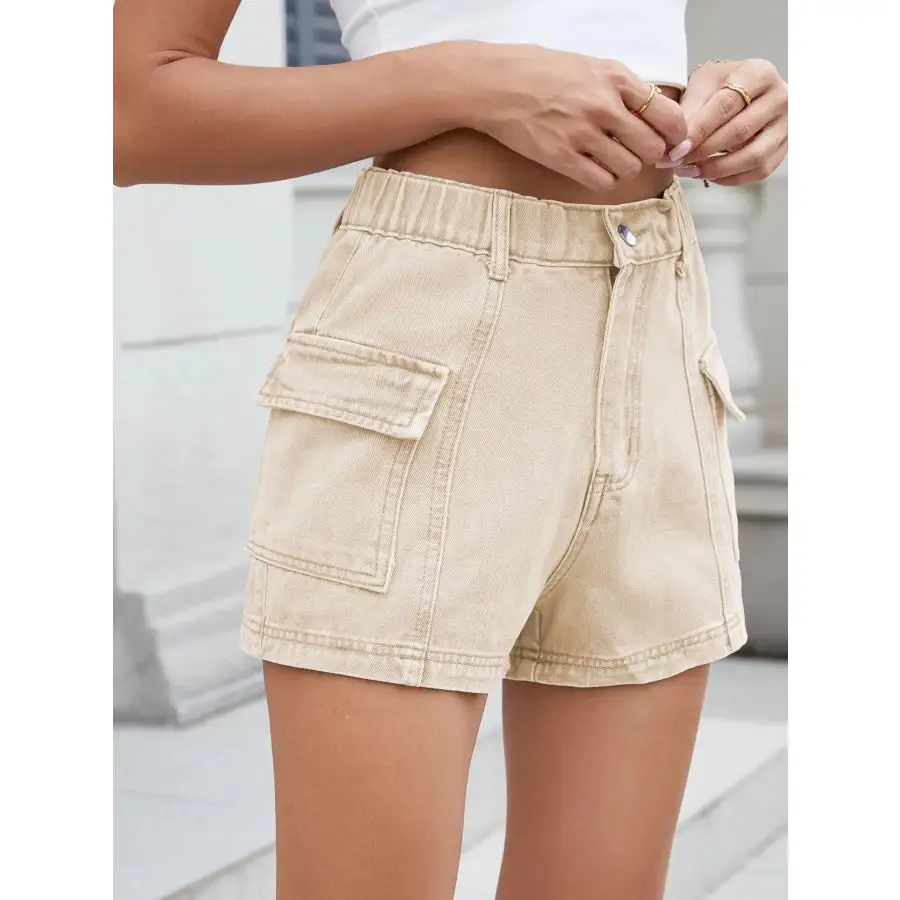 Everyday High Waist Pocketed Cargo Denim Shorts