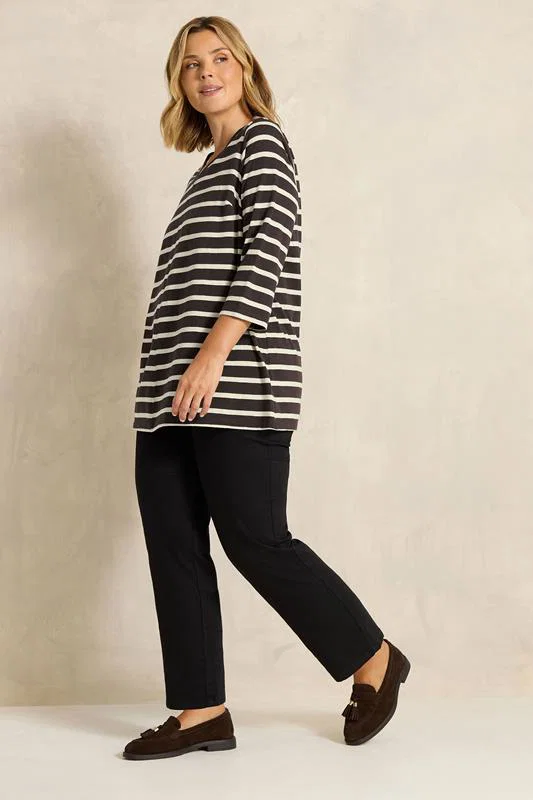 Chocolate Brown Stripe V-Neck Cotton Top detail 1