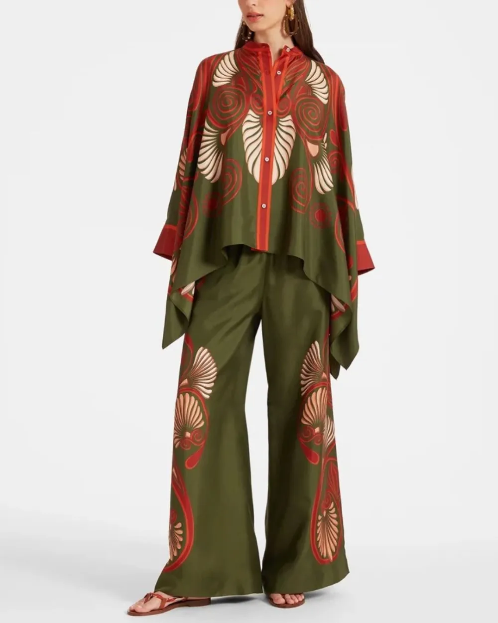 Peacock Wing Print Twill Blouse Set