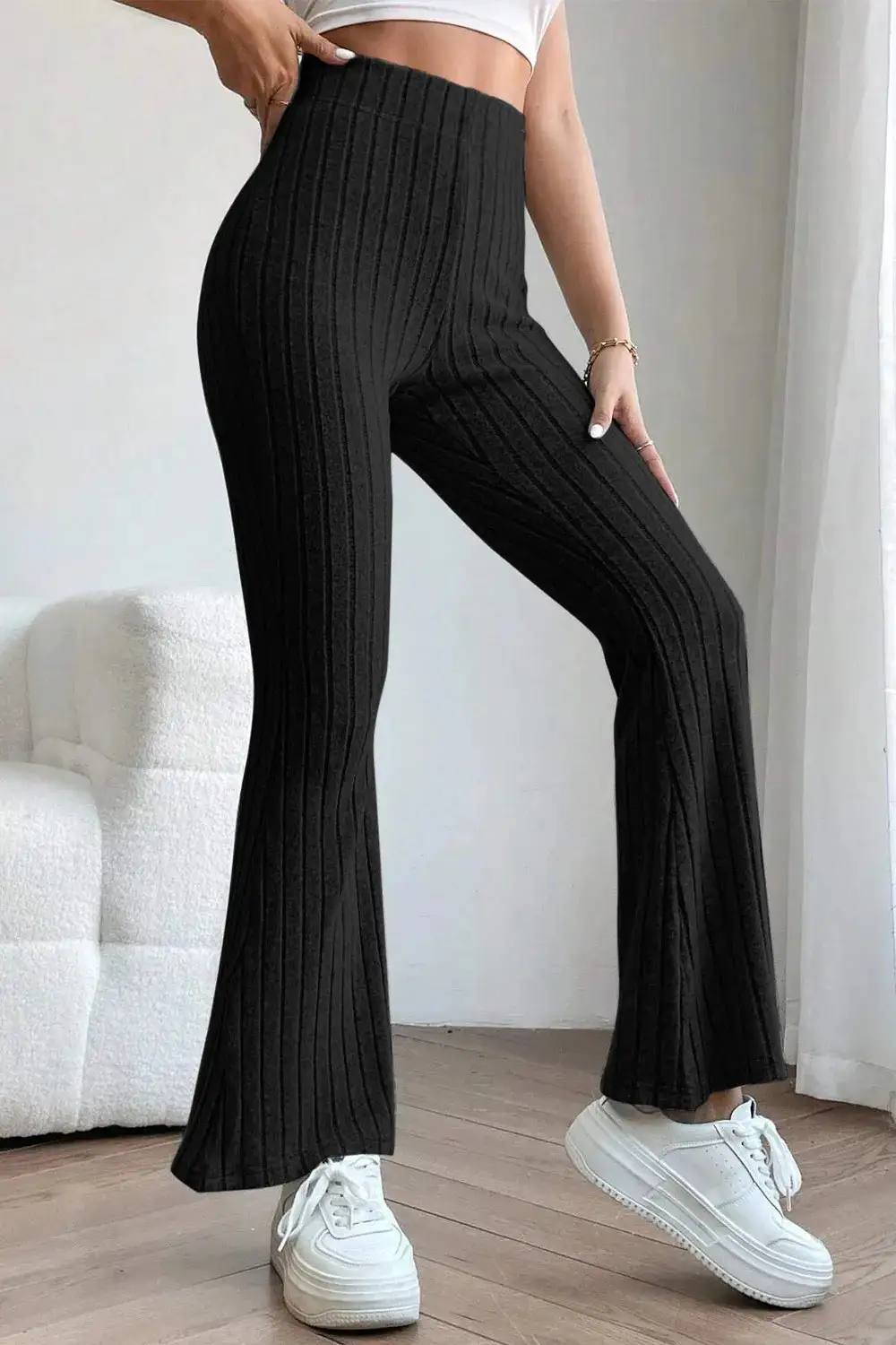 Flare High Waist Ribbed Cropped Pants