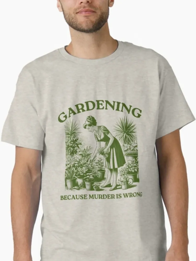 Women's Casual Gardening Scene Print Crew Neck Short-Sleeve T-Shirt