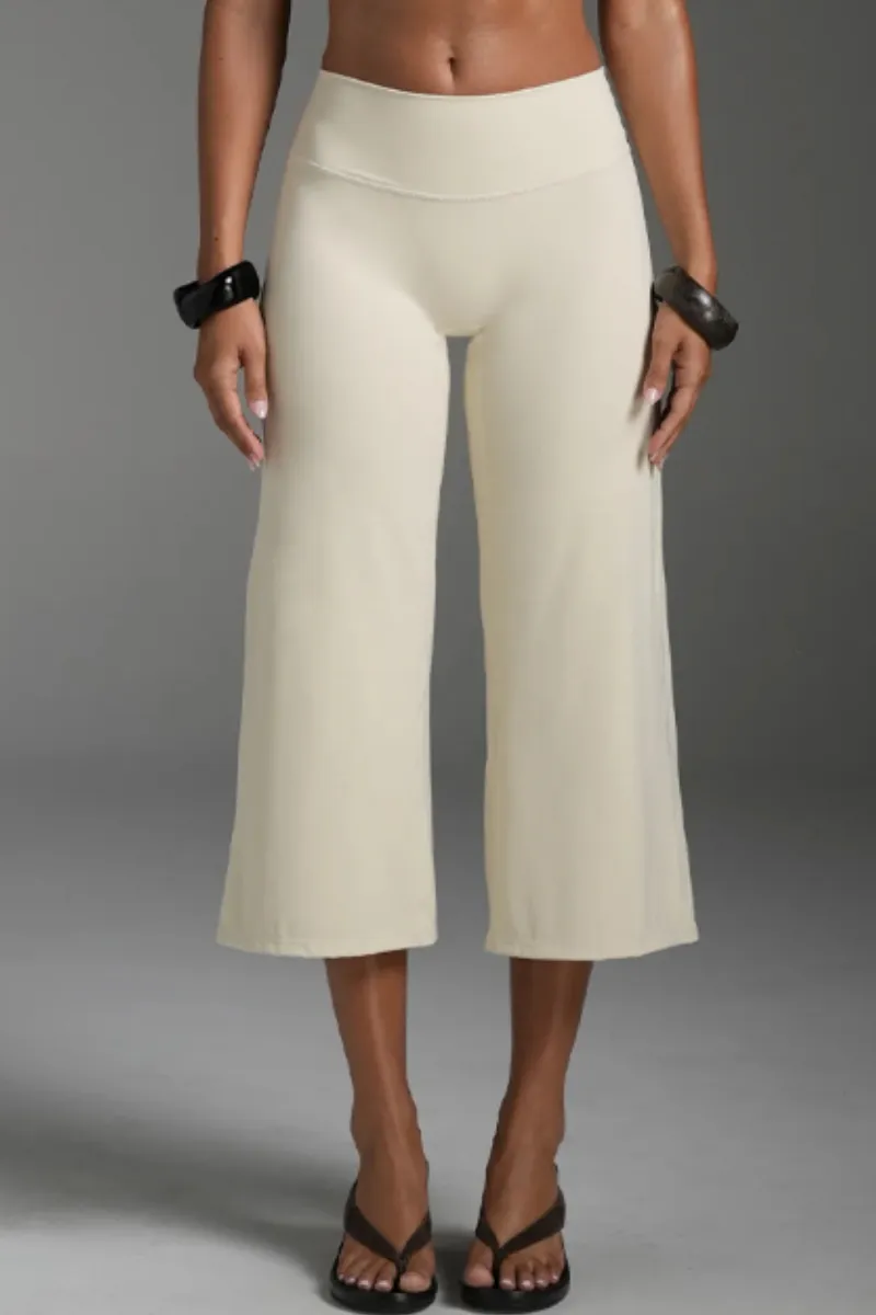 High-Waist Wide-Leg Running Capri Trousers